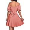 imageLYANER Womens Square Neck Ruffle Wrap Mini Dress Off Shoulder Flounce Short Sleeve A Line Flowy DressDark Pink