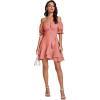 imageLYANER Womens Square Neck Ruffle Wrap Mini Dress Off Shoulder Flounce Short Sleeve A Line Flowy DressDark Pink