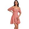 imageLYANER Womens Square Neck Ruffle Wrap Mini Dress Off Shoulder Flounce Short Sleeve A Line Flowy DressDark Pink