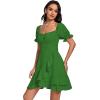imageLYANER Womens Square Neck Ruffle Wrap Mini Dress Off Shoulder Flounce Short Sleeve A Line Flowy DressGreen