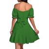 imageLYANER Womens Square Neck Ruffle Wrap Mini Dress Off Shoulder Flounce Short Sleeve A Line Flowy DressGreen