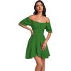 imageLYANER Womens Square Neck Ruffle Wrap Mini Dress Off Shoulder Flounce Short Sleeve A Line Flowy DressGreen