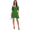 imageLYANER Womens Square Neck Ruffle Wrap Mini Dress Off Shoulder Flounce Short Sleeve A Line Flowy DressGreen