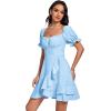 imageLYANER Womens Square Neck Ruffle Wrap Mini Dress Off Shoulder Flounce Short Sleeve A Line Flowy DressLight Blue