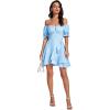 imageLYANER Womens Square Neck Ruffle Wrap Mini Dress Off Shoulder Flounce Short Sleeve A Line Flowy DressLight Blue