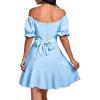 imageLYANER Womens Square Neck Ruffle Wrap Mini Dress Off Shoulder Flounce Short Sleeve A Line Flowy DressLight Blue