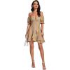 imageLYANER Womens Square Neck Ruffle Wrap Mini Dress Off Shoulder Flounce Short Sleeve A Line Flowy DressLight Khaki