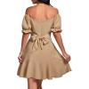 imageLYANER Womens Square Neck Ruffle Wrap Mini Dress Off Shoulder Flounce Short Sleeve A Line Flowy DressLight Khaki