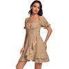 imageLYANER Womens Square Neck Ruffle Wrap Mini Dress Off Shoulder Flounce Short Sleeve A Line Flowy DressLight Khaki