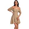 imageLYANER Womens Square Neck Ruffle Wrap Mini Dress Off Shoulder Flounce Short Sleeve A Line Flowy DressLight Khaki