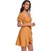 imageLYANER Womens Square Neck Ruffle Wrap Mini Dress Off Shoulder Flounce Short Sleeve A Line Flowy DressLight Orange