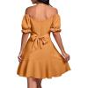 imageLYANER Womens Square Neck Ruffle Wrap Mini Dress Off Shoulder Flounce Short Sleeve A Line Flowy DressLight Orange