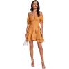 imageLYANER Womens Square Neck Ruffle Wrap Mini Dress Off Shoulder Flounce Short Sleeve A Line Flowy DressLight Orange