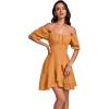 imageLYANER Womens Square Neck Ruffle Wrap Mini Dress Off Shoulder Flounce Short Sleeve A Line Flowy DressLight Orange