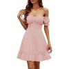 imageLYANER Womens Square Neck Ruffle Wrap Mini Dress Off Shoulder Flounce Short Sleeve A Line Flowy DressLight Pink