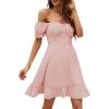 imageLYANER Womens Square Neck Ruffle Wrap Mini Dress Off Shoulder Flounce Short Sleeve A Line Flowy DressLight Pink