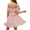 imageLYANER Womens Square Neck Ruffle Wrap Mini Dress Off Shoulder Flounce Short Sleeve A Line Flowy DressLight Pink