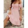 imageLYANER Womens Square Neck Ruffle Wrap Mini Dress Off Shoulder Flounce Short Sleeve A Line Flowy DressLight Pink