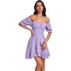 imageLYANER Womens Square Neck Ruffle Wrap Mini Dress Off Shoulder Flounce Short Sleeve A Line Flowy DressLilac