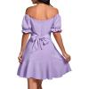 imageLYANER Womens Square Neck Ruffle Wrap Mini Dress Off Shoulder Flounce Short Sleeve A Line Flowy DressLilac