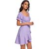 imageLYANER Womens Square Neck Ruffle Wrap Mini Dress Off Shoulder Flounce Short Sleeve A Line Flowy DressLilac