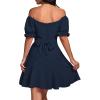 imageLYANER Womens Square Neck Ruffle Wrap Mini Dress Off Shoulder Flounce Short Sleeve A Line Flowy DressNavy Blue