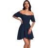 imageLYANER Womens Square Neck Ruffle Wrap Mini Dress Off Shoulder Flounce Short Sleeve A Line Flowy DressNavy Blue