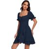 imageLYANER Womens Square Neck Ruffle Wrap Mini Dress Off Shoulder Flounce Short Sleeve A Line Flowy DressNavy Blue
