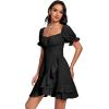 imageLYANER Womens Square Neck Ruffle Wrap Mini Dress Off Shoulder Flounce Short Sleeve A Line Flowy DressPure Black