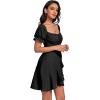 imageLYANER Womens Square Neck Ruffle Wrap Mini Dress Off Shoulder Flounce Short Sleeve A Line Flowy DressPure Black