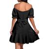 imageLYANER Womens Square Neck Ruffle Wrap Mini Dress Off Shoulder Flounce Short Sleeve A Line Flowy DressPure Black
