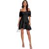 imageLYANER Womens Square Neck Ruffle Wrap Mini Dress Off Shoulder Flounce Short Sleeve A Line Flowy DressPure Black