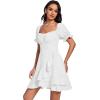 imageLYANER Womens Square Neck Ruffle Wrap Mini Dress Off Shoulder Flounce Short Sleeve A Line Flowy DressPure White