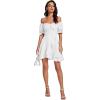 imageLYANER Womens Square Neck Ruffle Wrap Mini Dress Off Shoulder Flounce Short Sleeve A Line Flowy DressPure White