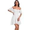 imageLYANER Womens Square Neck Ruffle Wrap Mini Dress Off Shoulder Flounce Short Sleeve A Line Flowy DressPure White
