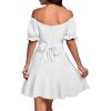 imageLYANER Womens Square Neck Ruffle Wrap Mini Dress Off Shoulder Flounce Short Sleeve A Line Flowy DressPure White
