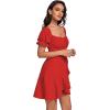 imageLYANER Womens Square Neck Ruffle Wrap Mini Dress Off Shoulder Flounce Short Sleeve A Line Flowy DressRed