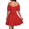 imageLYANER Womens Square Neck Ruffle Wrap Mini Dress Off Shoulder Flounce Short Sleeve A Line Flowy DressRed