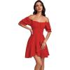 imageLYANER Womens Square Neck Ruffle Wrap Mini Dress Off Shoulder Flounce Short Sleeve A Line Flowy DressRed