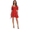 imageLYANER Womens Square Neck Ruffle Wrap Mini Dress Off Shoulder Flounce Short Sleeve A Line Flowy DressRed
