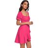 imageLYANER Womens Square Neck Ruffle Wrap Mini Dress Off Shoulder Flounce Short Sleeve A Line Flowy DressRose