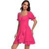 imageLYANER Womens Square Neck Ruffle Wrap Mini Dress Off Shoulder Flounce Short Sleeve A Line Flowy DressRose