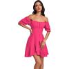 imageLYANER Womens Square Neck Ruffle Wrap Mini Dress Off Shoulder Flounce Short Sleeve A Line Flowy DressRose