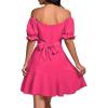 imageLYANER Womens Square Neck Ruffle Wrap Mini Dress Off Shoulder Flounce Short Sleeve A Line Flowy DressRose