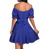 imageLYANER Womens Square Neck Ruffle Wrap Mini Dress Off Shoulder Flounce Short Sleeve A Line Flowy DressRoyal Blue