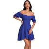 imageLYANER Womens Square Neck Ruffle Wrap Mini Dress Off Shoulder Flounce Short Sleeve A Line Flowy DressRoyal Blue