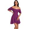 imageLYANER Womens Square Neck Ruffle Wrap Mini Dress Off Shoulder Flounce Short Sleeve A Line Flowy DressViolet