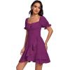 imageLYANER Womens Square Neck Ruffle Wrap Mini Dress Off Shoulder Flounce Short Sleeve A Line Flowy DressViolet