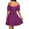 imageLYANER Womens Square Neck Ruffle Wrap Mini Dress Off Shoulder Flounce Short Sleeve A Line Flowy DressViolet