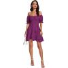 imageLYANER Womens Square Neck Ruffle Wrap Mini Dress Off Shoulder Flounce Short Sleeve A Line Flowy DressViolet